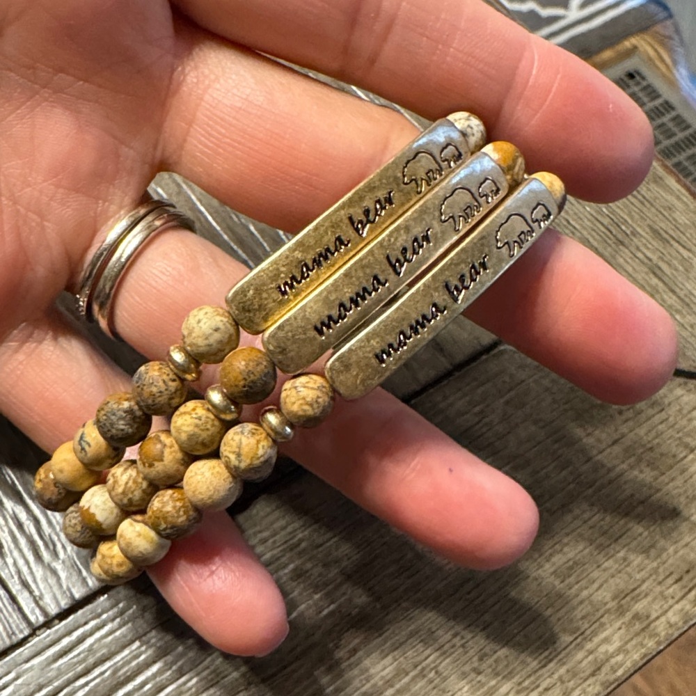 Mama Bear Beaded Bracelet Brown Jasper and Gold